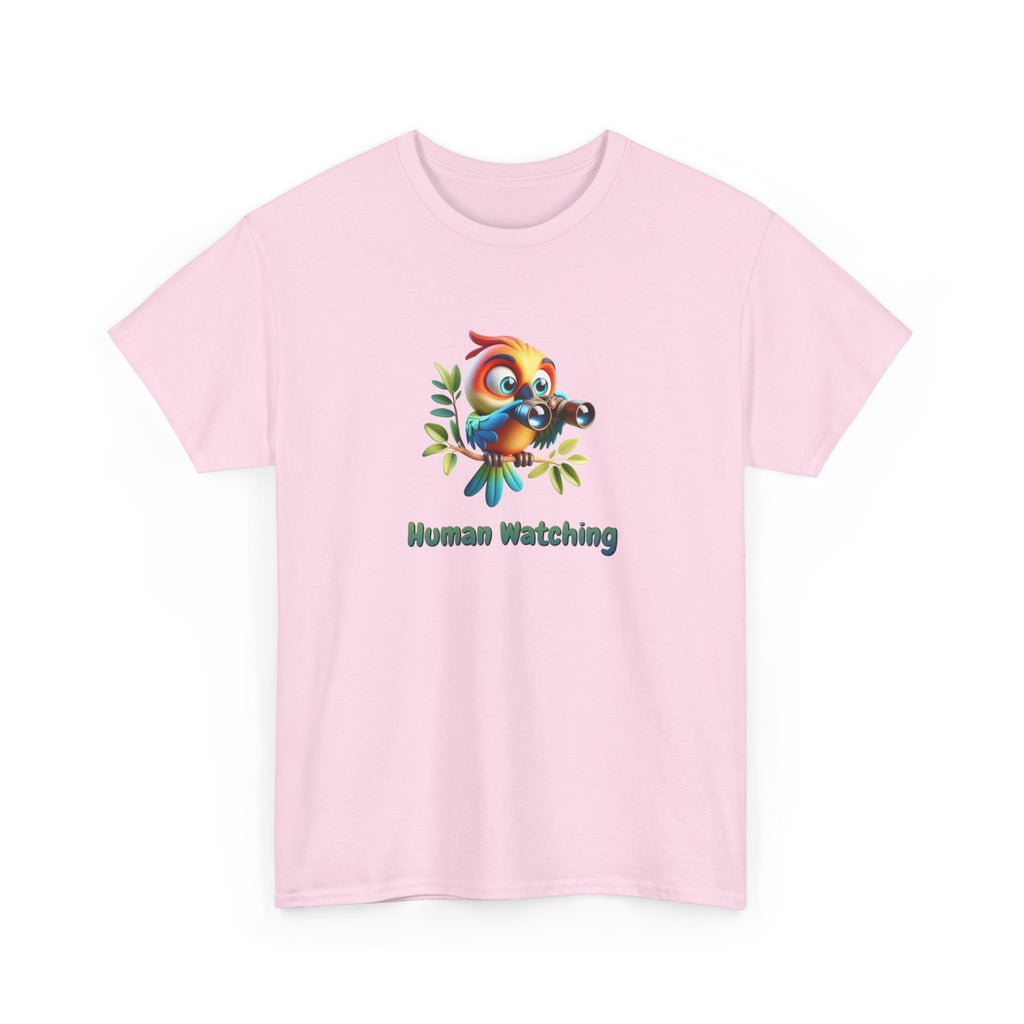 T‑Shirt — Cute Bird with Binoculars "Human Watching" Graphic Tee