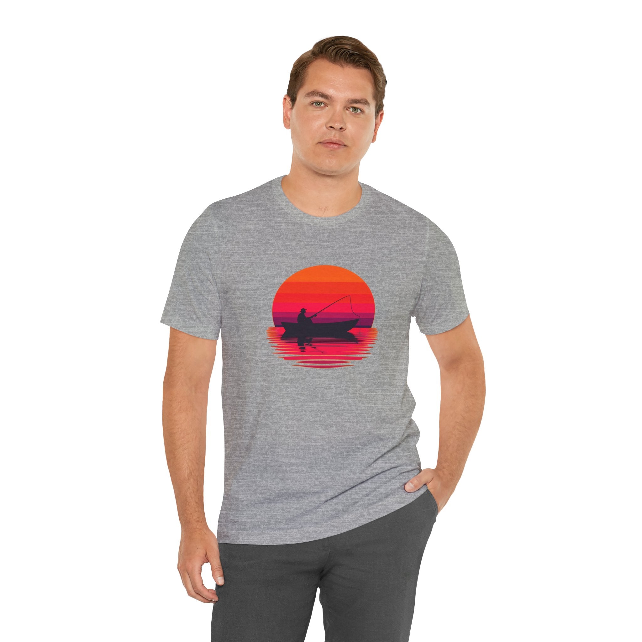 Fishing Sunset T‑Shirt — Retro Sunset Fisherman Boat Tee