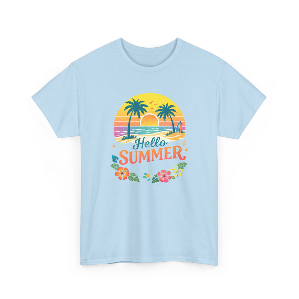 Hello Summer T-Shirt — Tropical Beach Palm Tree Graphic Tee