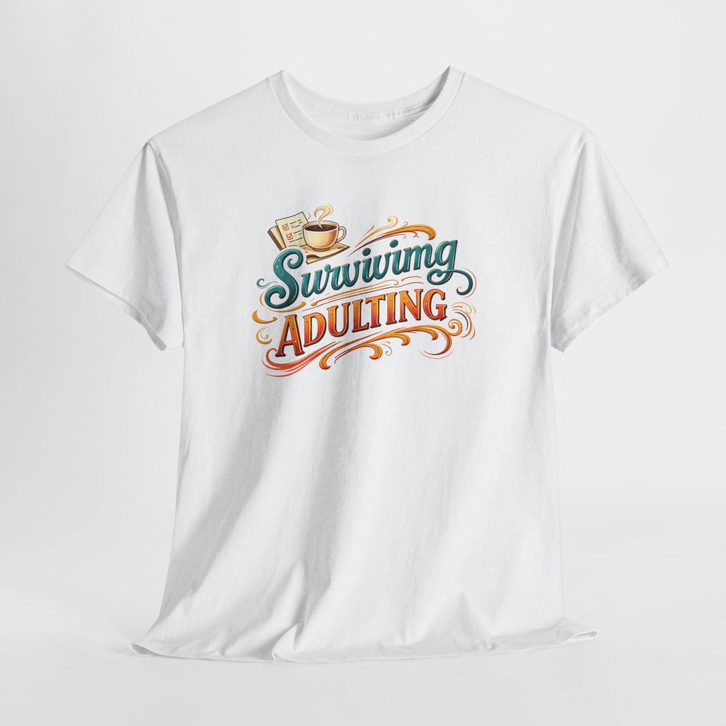 Surviving Adulting T-Shirt — Funny Retro Coffee Graphic Tee for Adults