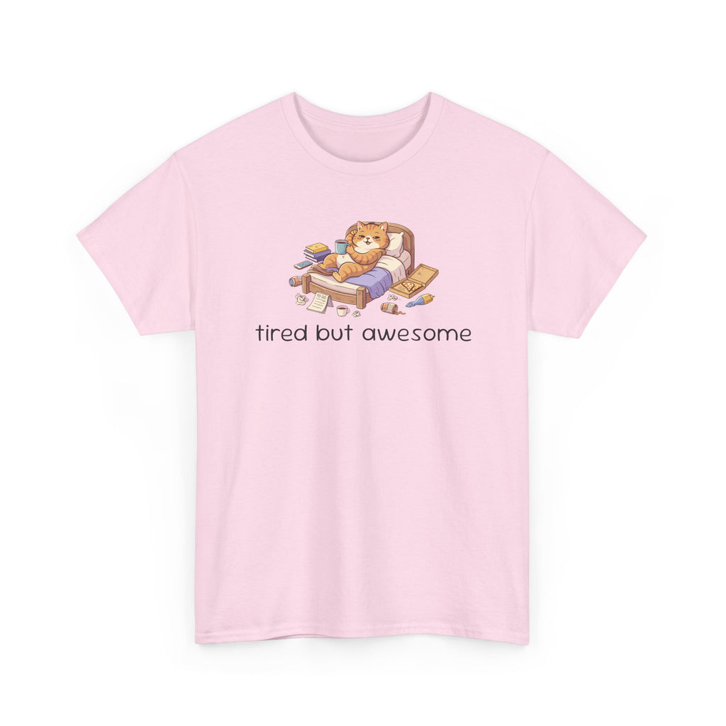 'Tired But Awesome' Cute Cat Relaxing Graphic Tee