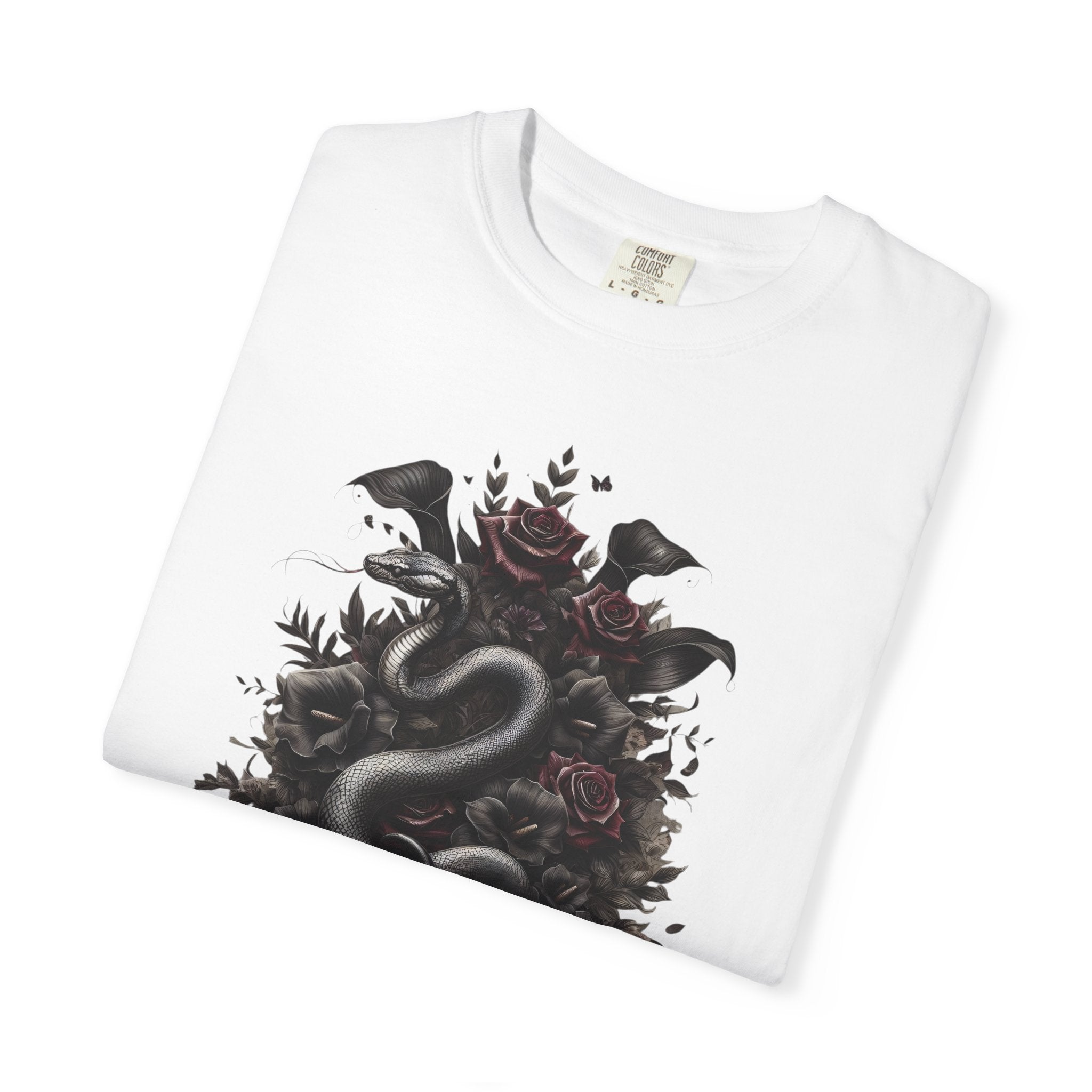Snake Crest T-Shirt — Gothic Serpent Floral Graphic Tee