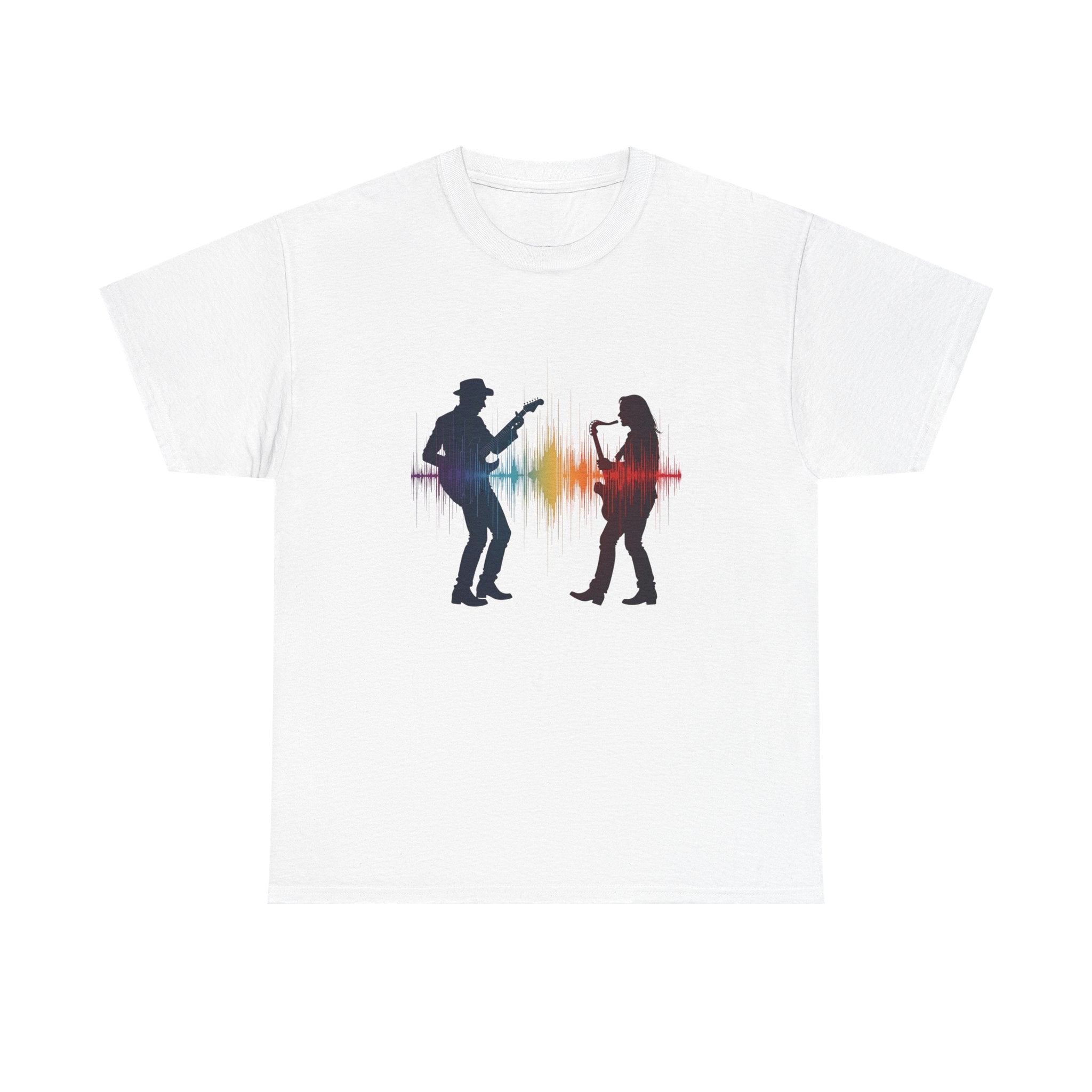 Music Lovers T‑Shirt – Guitarist & Singer Silhouette with Colorful Soundwave