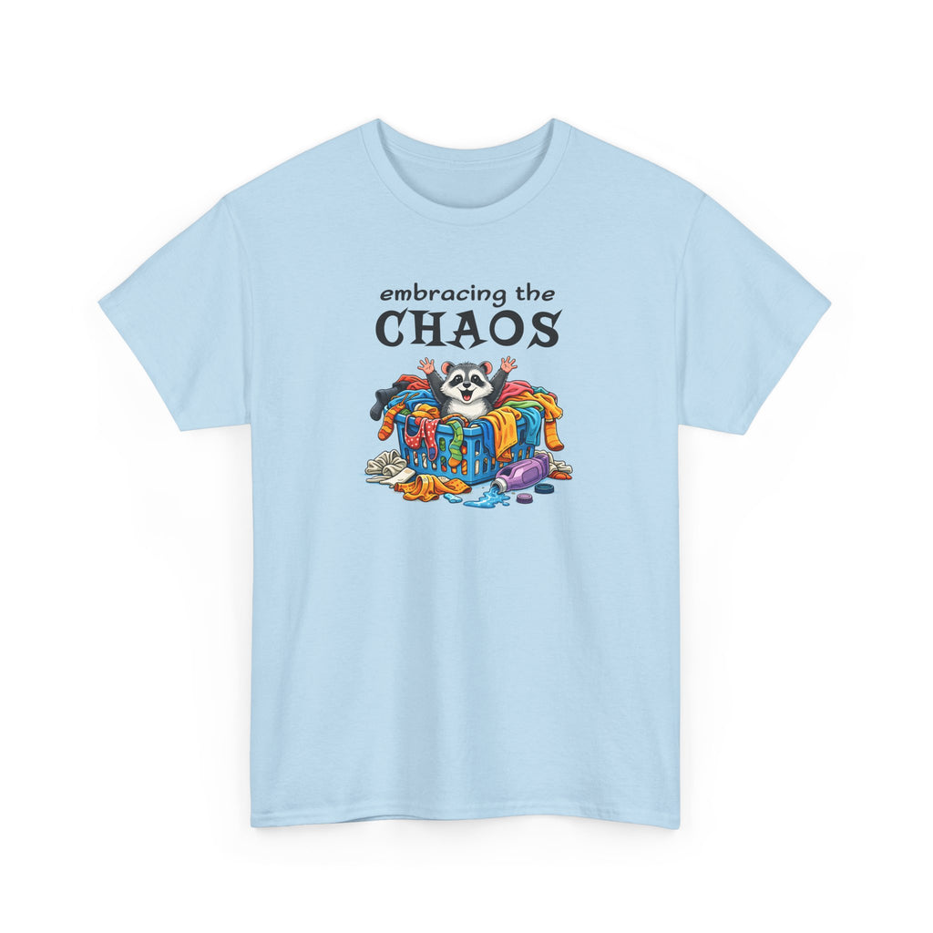Embracing the Chaos T‑Shirt — Playful Raccoon & Messy Wardrobe Graphic Tee