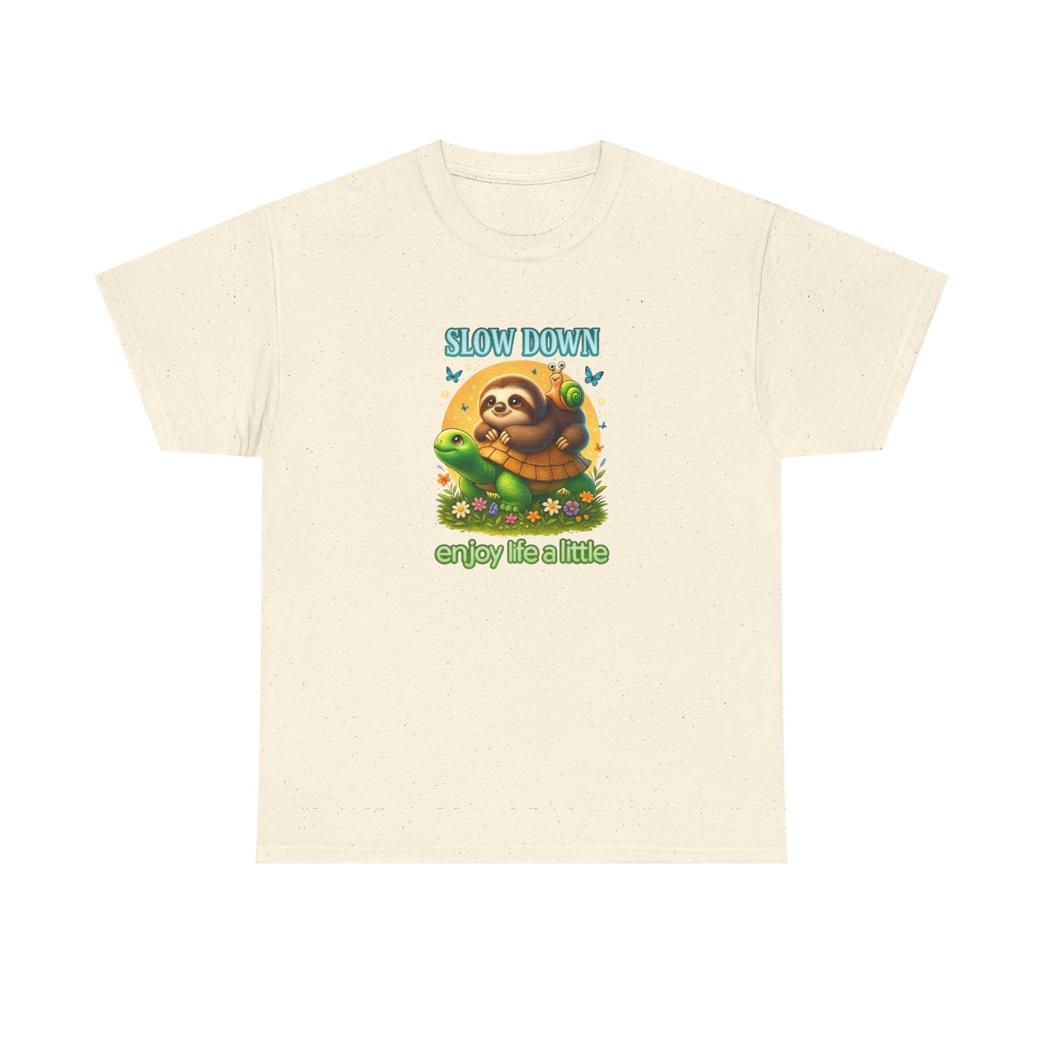 Slow Down Turtle Sloth & Snail V-Neck Tee — "Enjoy Life a Little" Relaxed Graphic Shirt