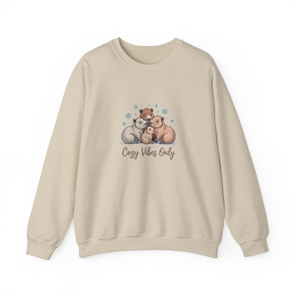 Cozy Vibes Only Sweatshirt — Cute Hugging Capybaras Crewneck