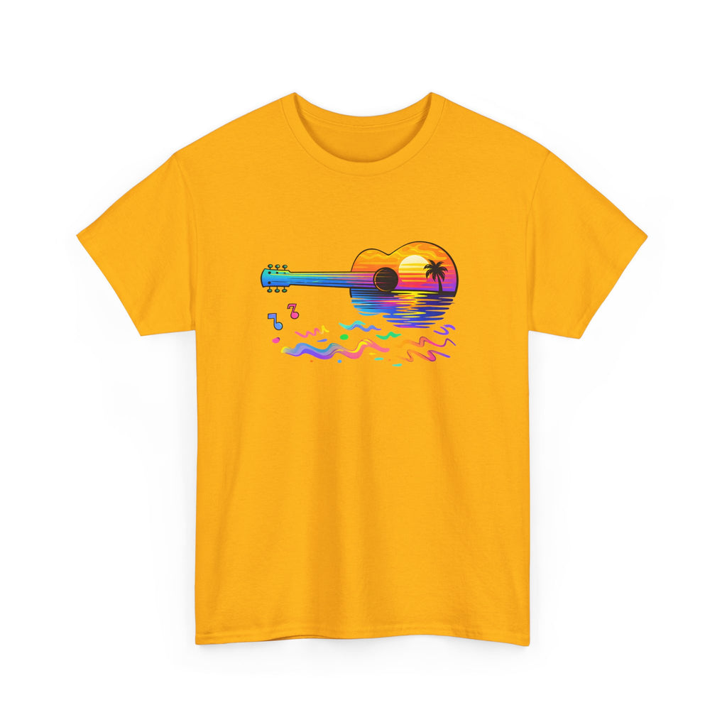 Guitar Sunset T-Shirt — Retro Tropical Sunrise Music Tee