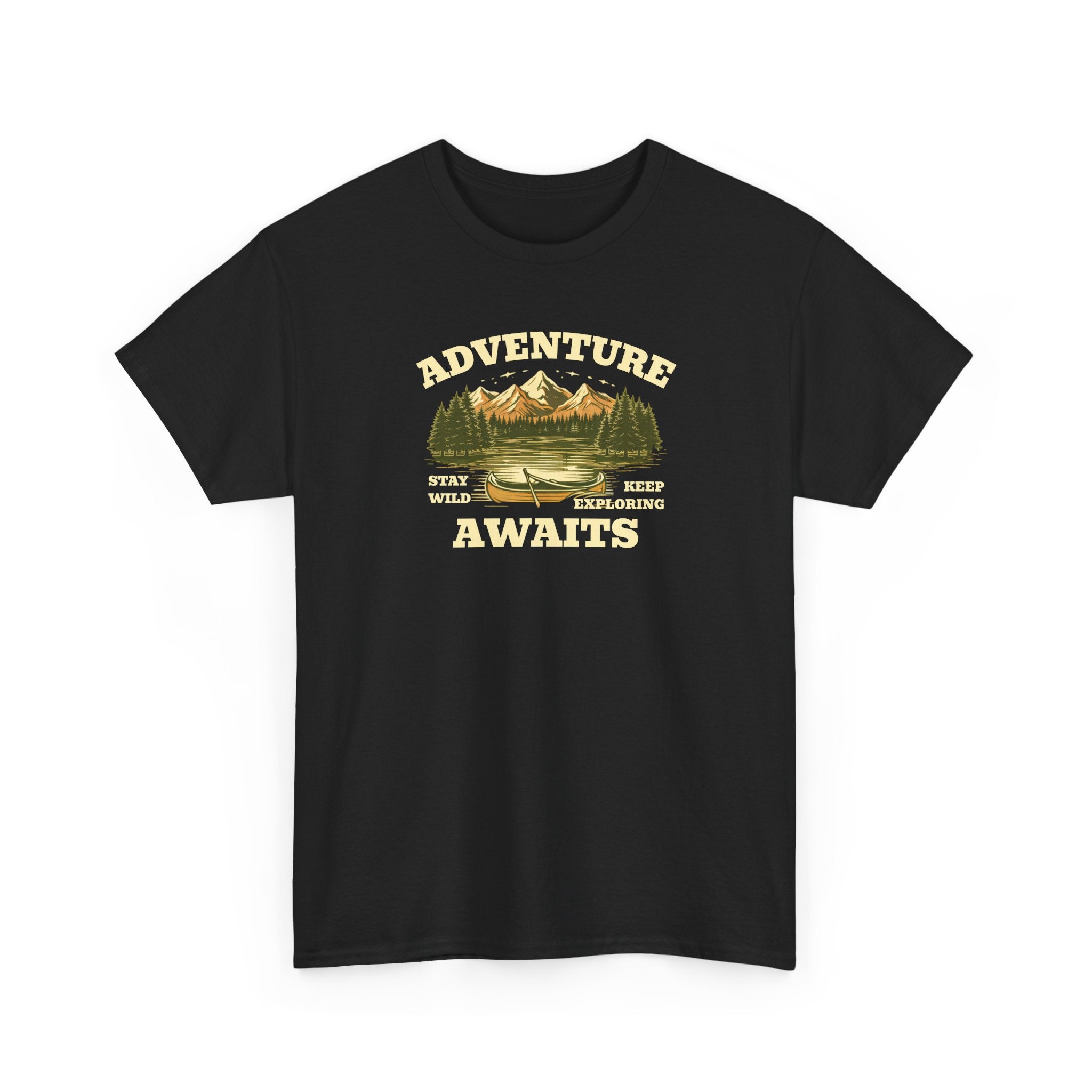 Adventure Awaits T-Shirt — Vintage Mountain Canoe Graphic Tee