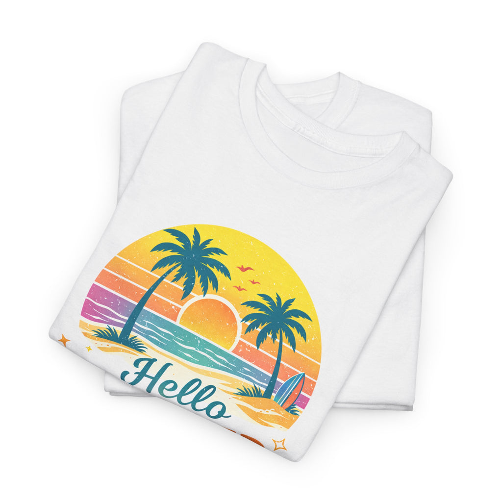 Hello Summer T-Shirt — Tropical Beach Palm Tree Graphic Tee