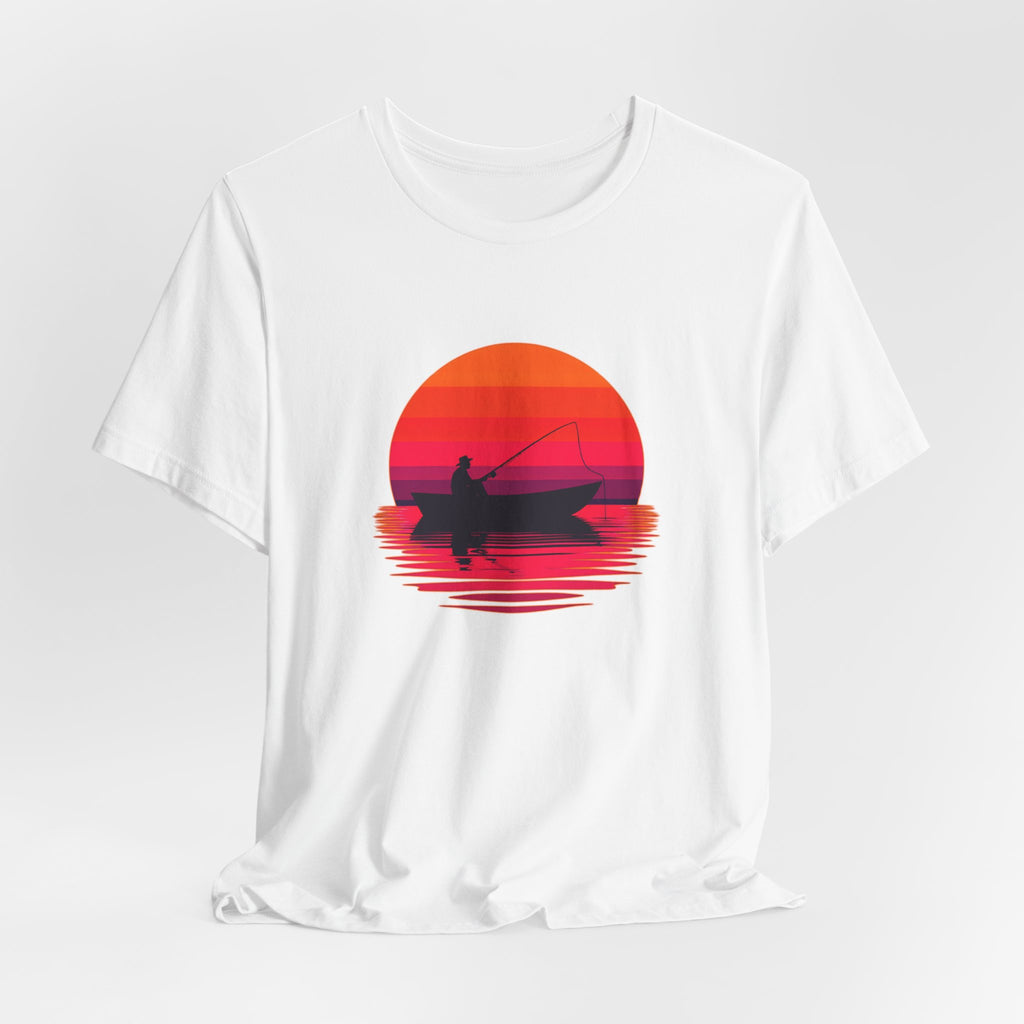 Fishing Sunset T‑Shirt — Retro Sunset Fisherman Boat Tee