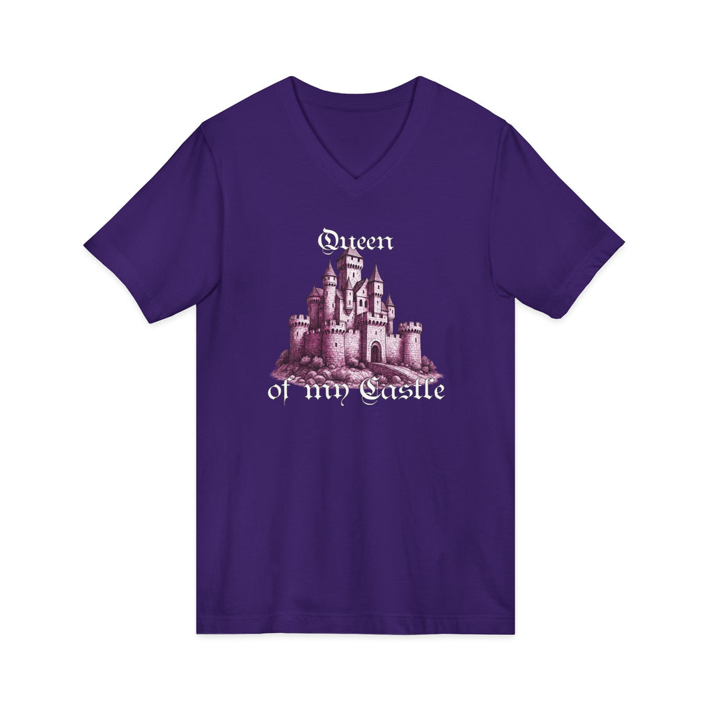 Fairytale Castle V-Neck Tee — 'Queen of My Castle' Vintage Castle Graphic