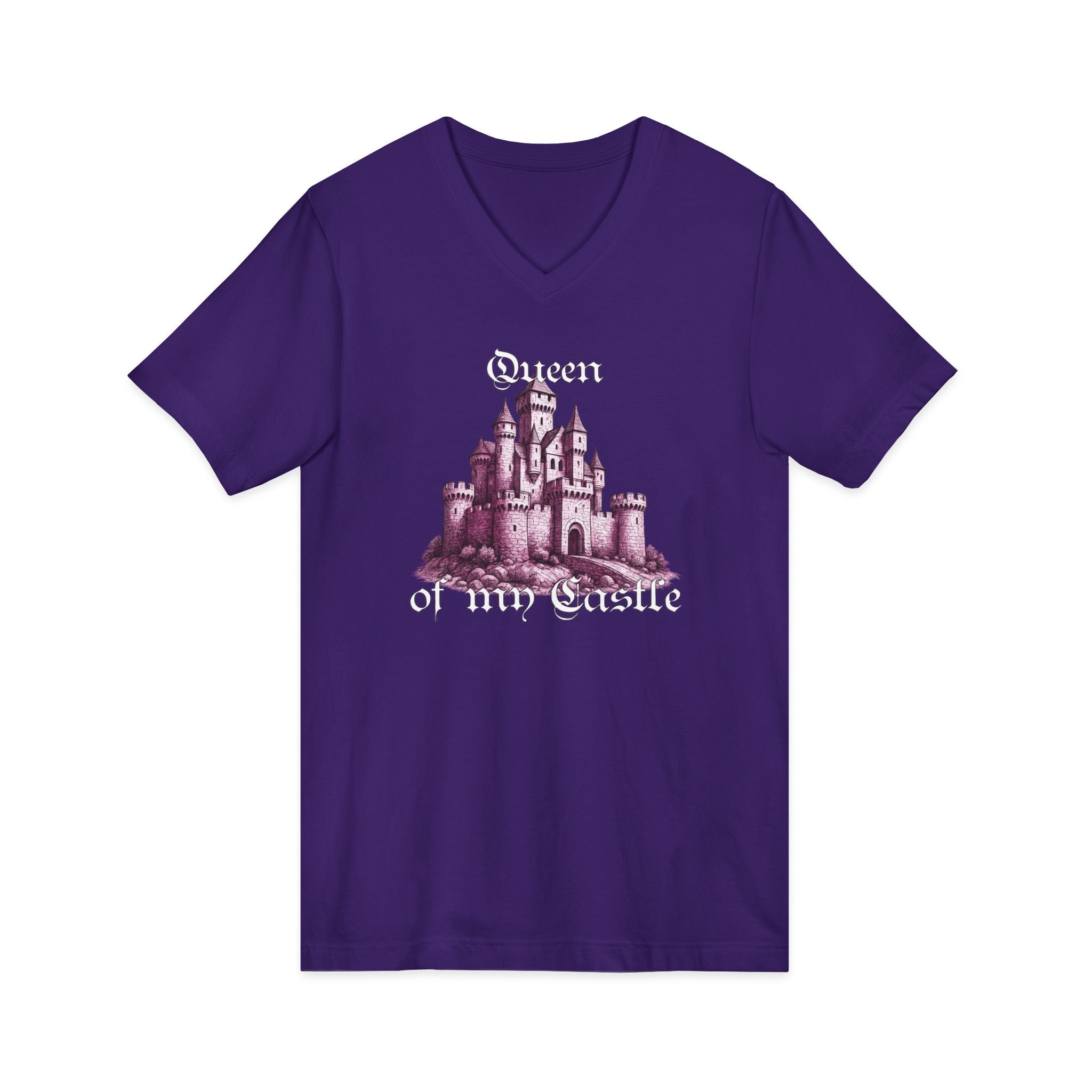 Fairytale Castle V-Neck Tee — 'Queen of My Castle' Vintage Castle Graphic
