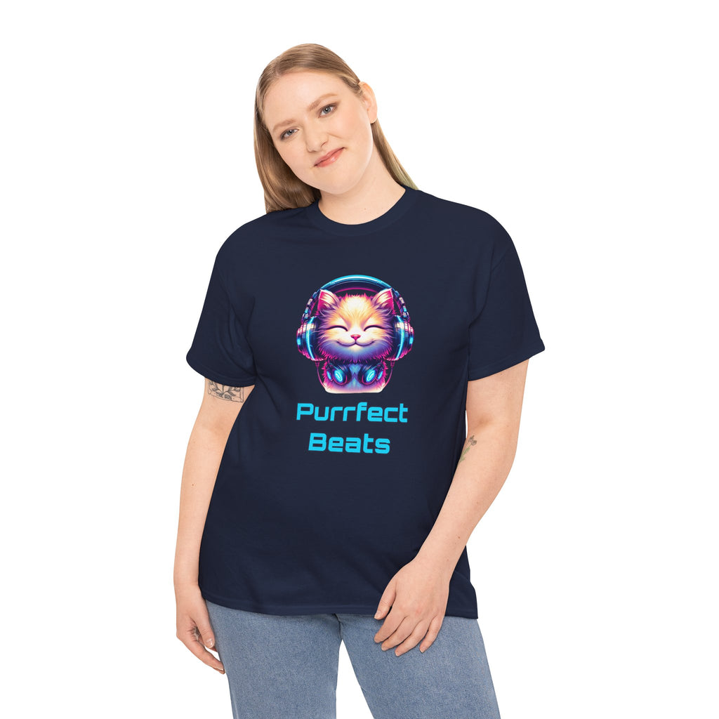 T-Shirt — "Purrfect Beats" Cat DJ Graphic Tee