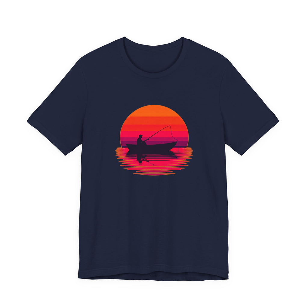 Fishing Sunset T‑Shirt — Retro Sunset Fisherman Boat Tee
