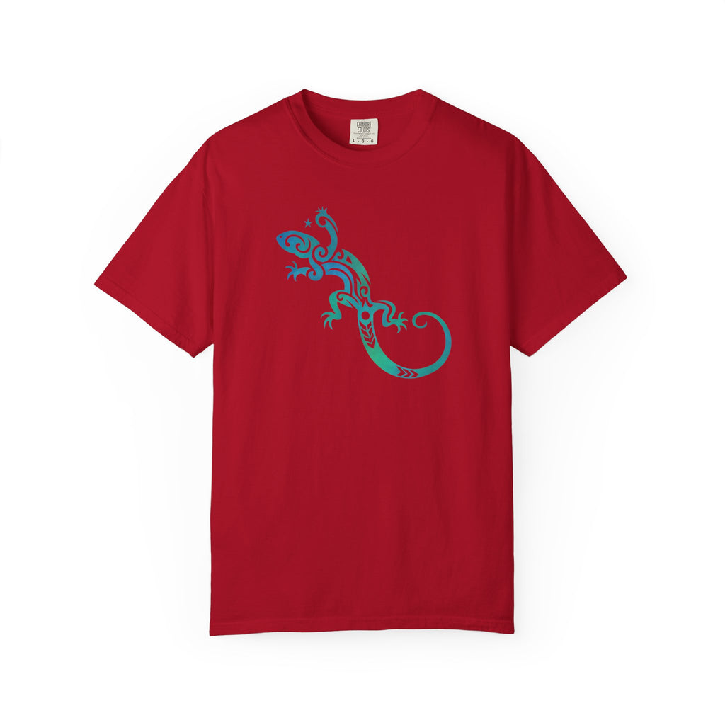 Tribal Lizard Graphic Tee — Blue Green Gecko T-Shirt