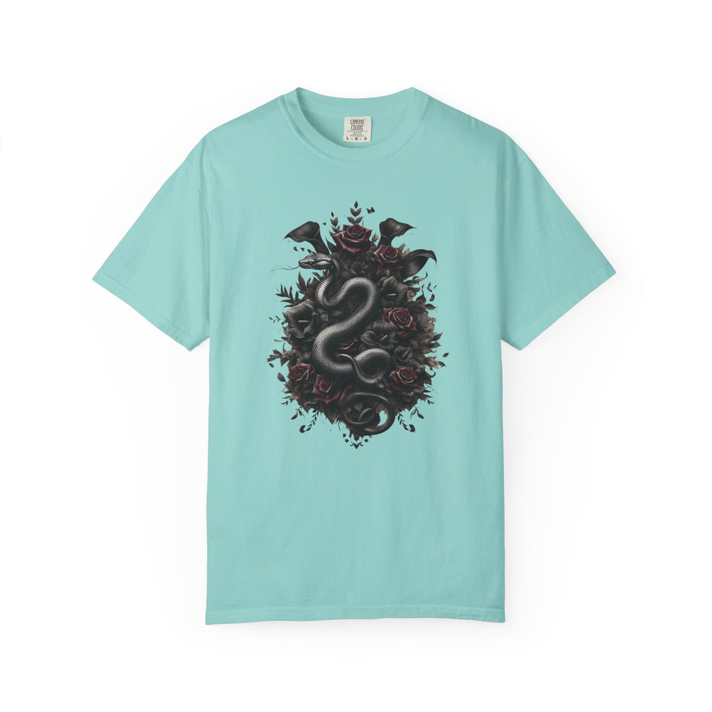 Snake Crest T-Shirt — Gothic Serpent Floral Graphic Tee