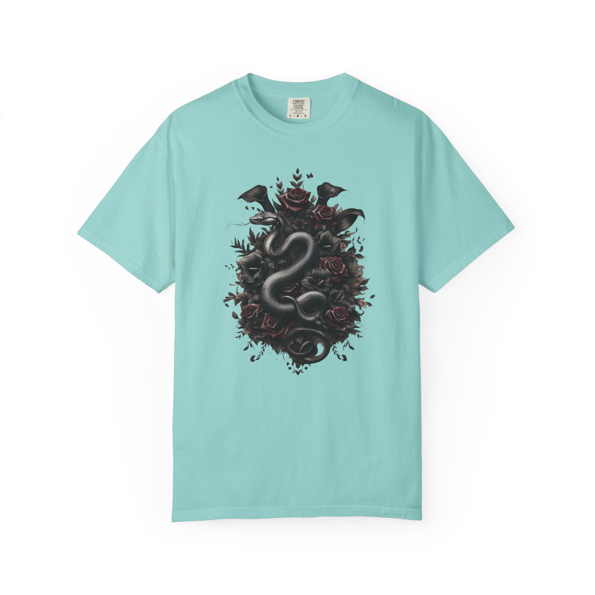 Snake Crest T-Shirt — Gothic Serpent Floral Graphic Tee