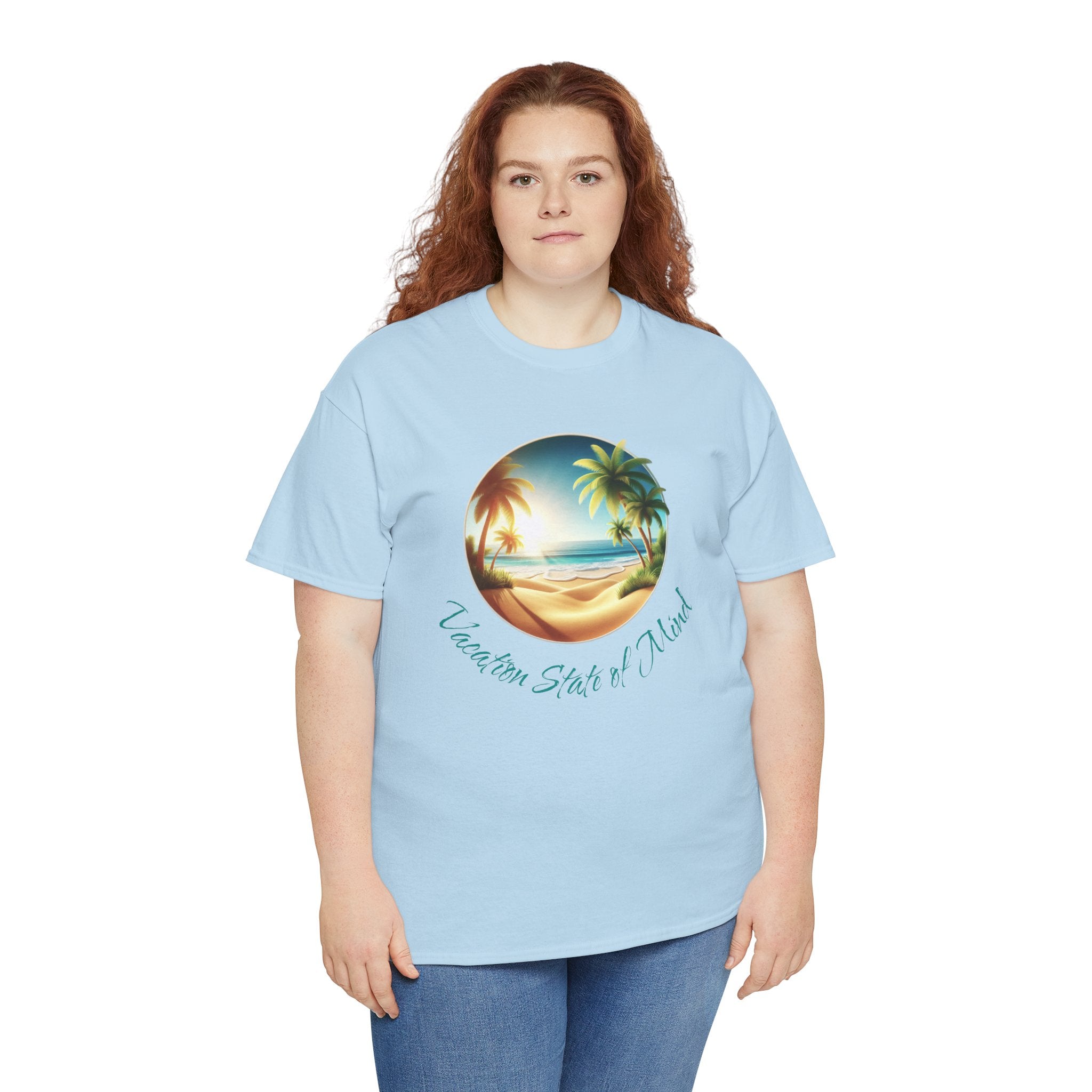 Beach Scene Tee — 'Vacation State of Mind' Tropical Palm Graphic T-Shirt