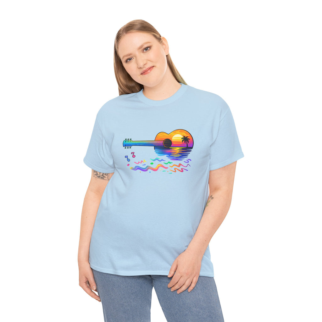 Guitar Sunset T-Shirt — Retro Tropical Sunrise Music Tee