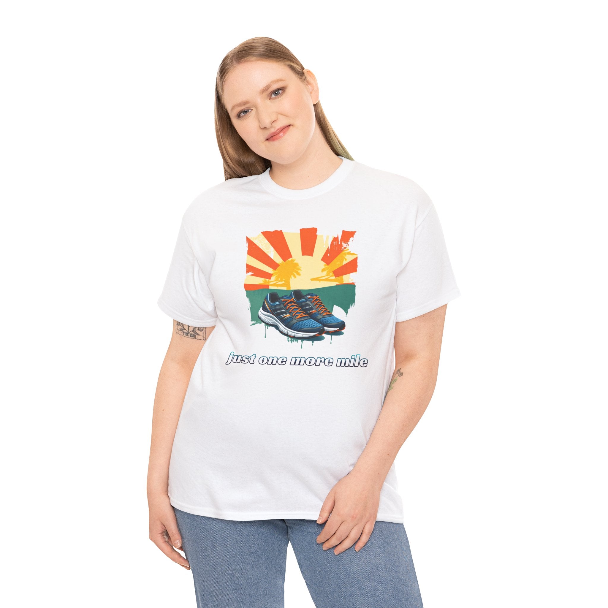 Running Tee — "Just One More Mile" Sunrise Graphic Shirt