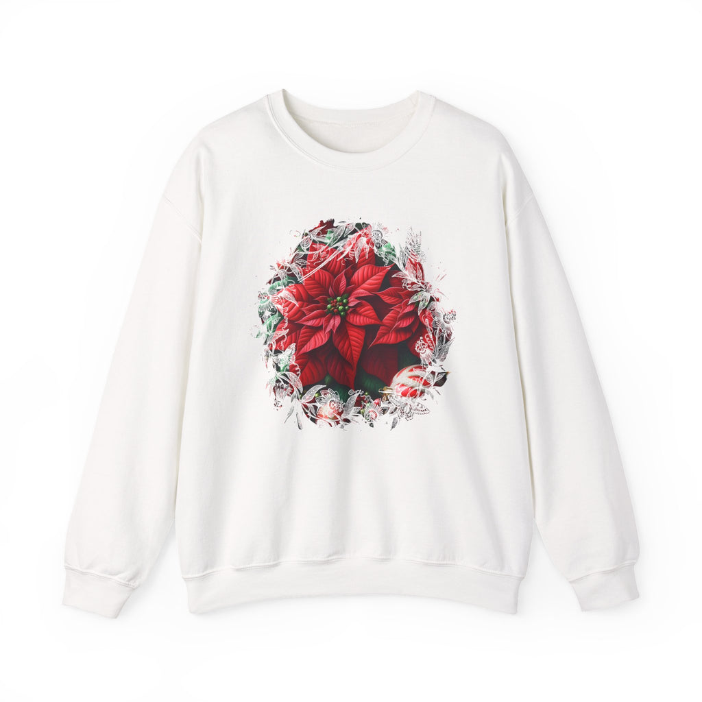 Poinsettia Wreath Crewneck Sweatshirt — Holiday Floral Christmas Sweater