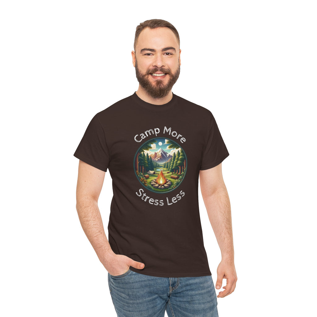 Camp More Stress Less T-Shirt — Outdoor Camping Nature Graphic Tee