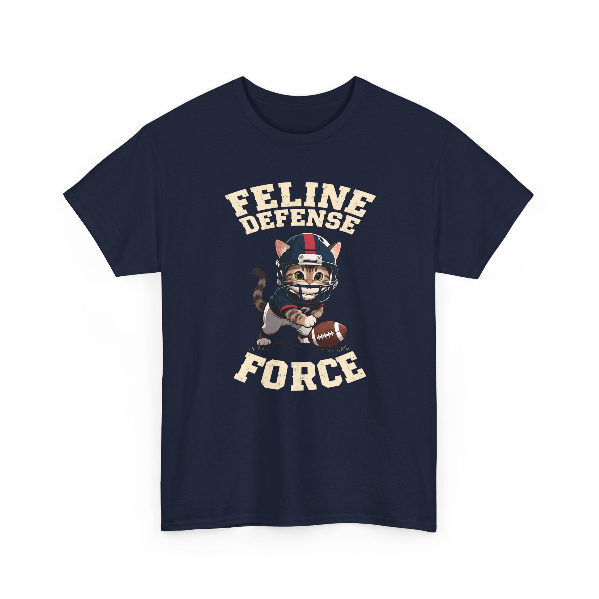 Feline Defense Force T-Shirt — Cute Football Cat Tee for Cat Lovers & Sports Fans