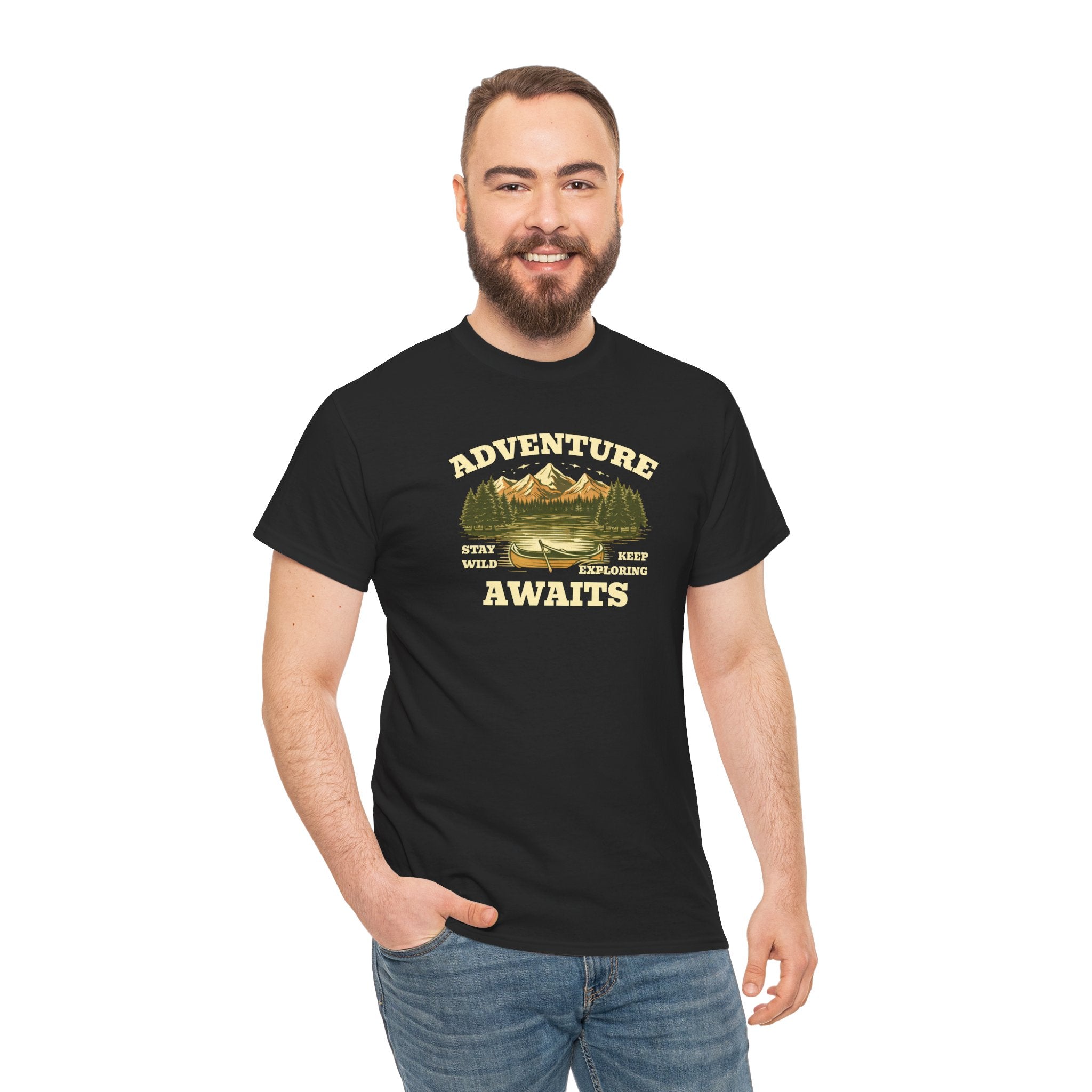 Adventure Awaits T-Shirt — Vintage Mountain Canoe Graphic Tee