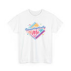 White t-shirt with colorful graphic and text 'Unapologetically Me' on a white background