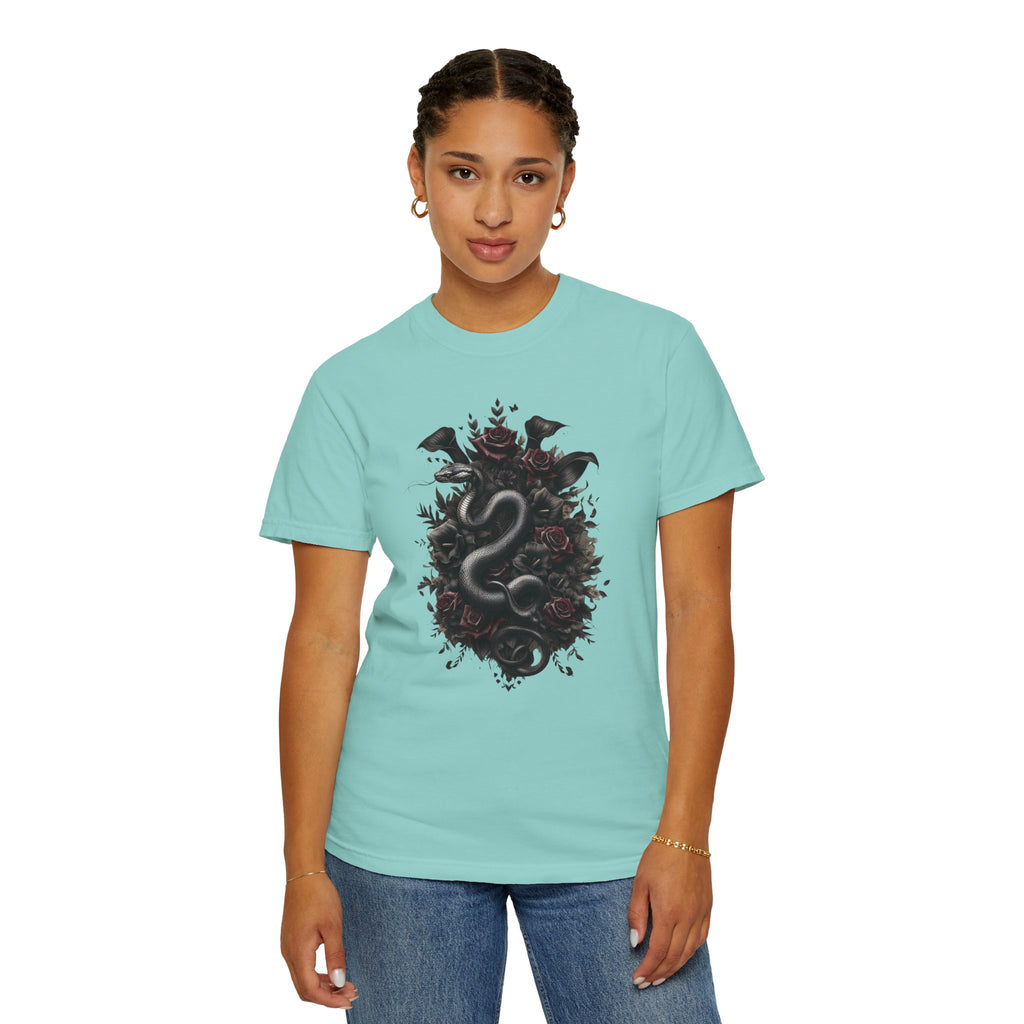 Snake Crest T-Shirt — Gothic Serpent Floral Graphic Tee