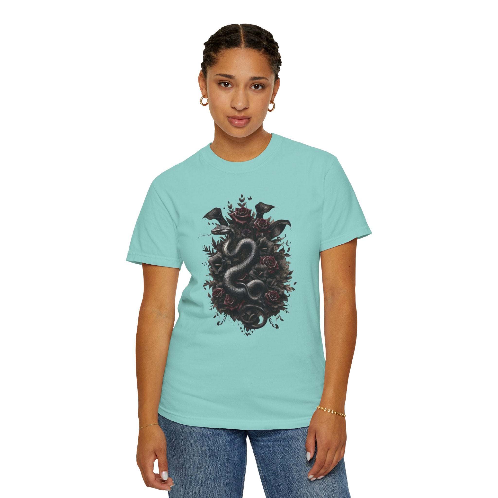 Snake Crest T-Shirt — Gothic Serpent Floral Graphic Tee