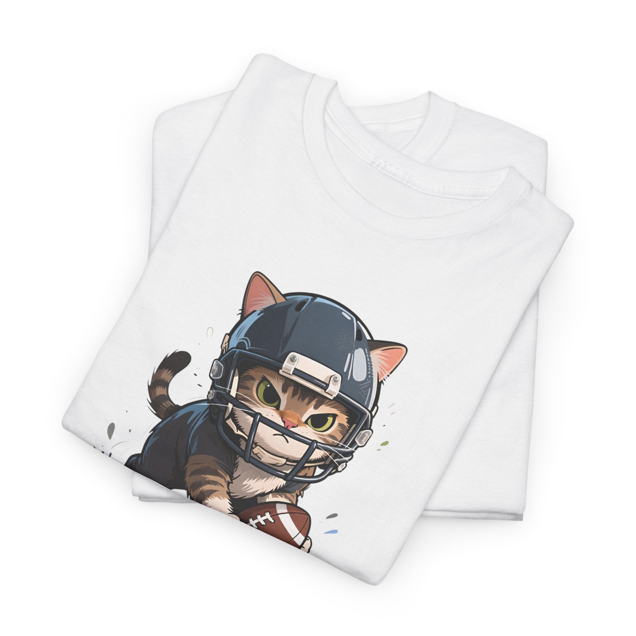 Funny Football Cat T-Shirt — "Run. Hit. Repeat." Cute Helmet Kitten Tee for Football Fans