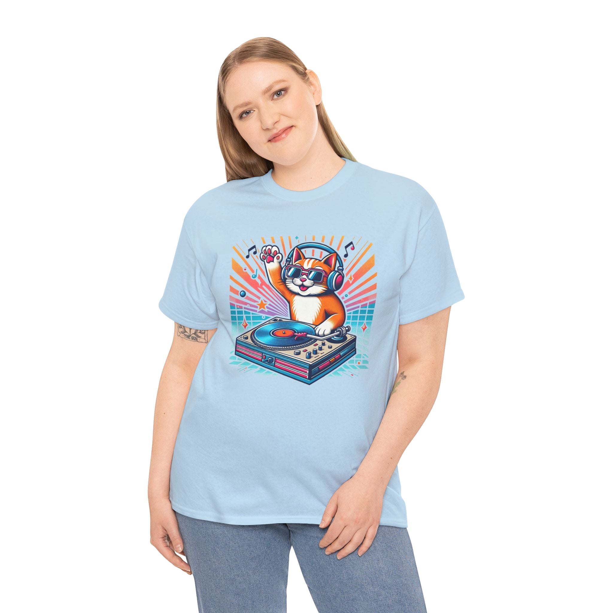DJ Cat Turntable T-Shirt — Retro Music Cat Graphic Tee