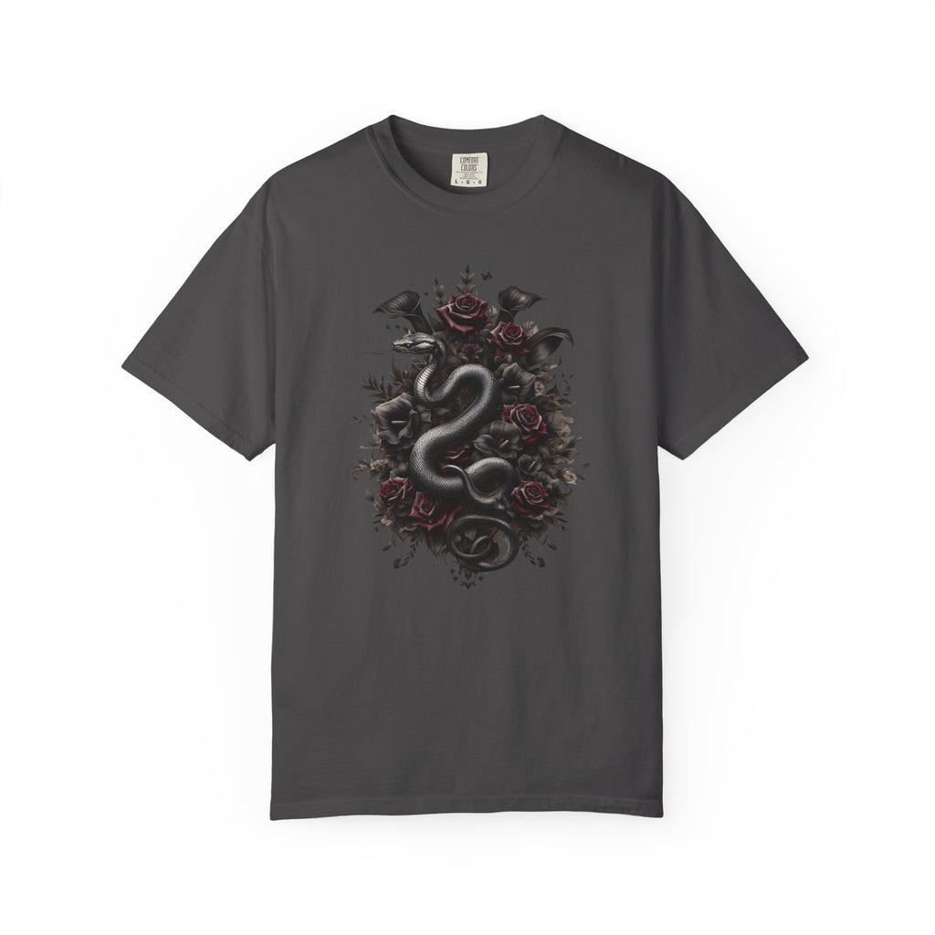Snake Crest T-Shirt — Gothic Serpent Floral Graphic Tee