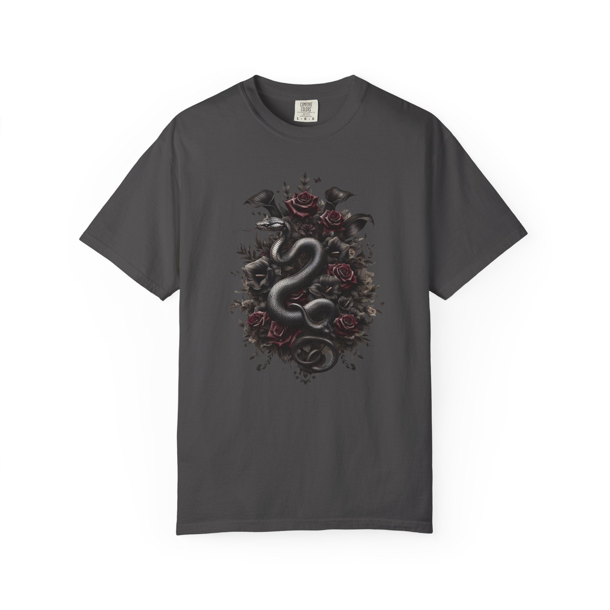 Snake Crest T-Shirt — Gothic Serpent Floral Graphic Tee