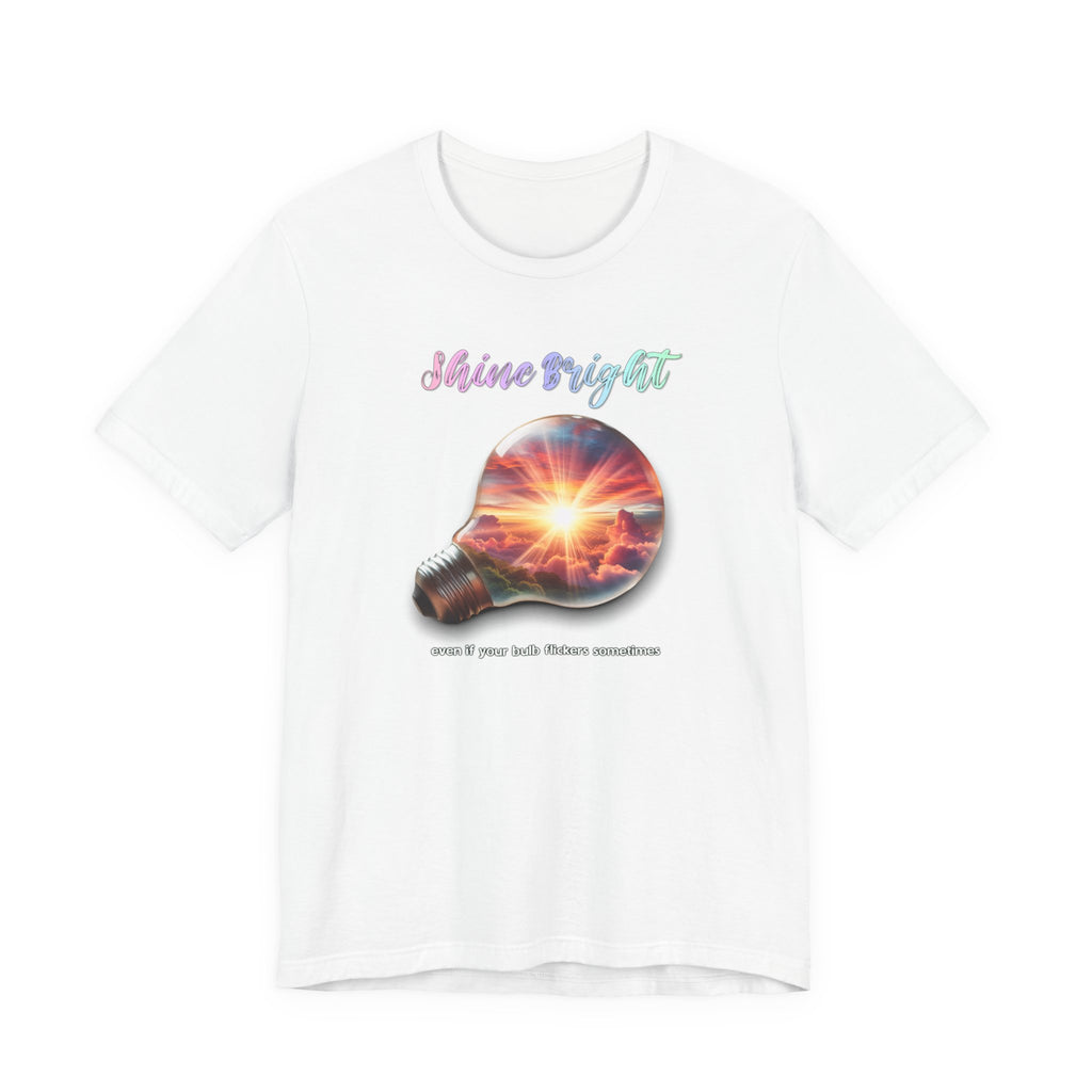 Shine Bright Lightbulb Graphic Tee — Inspirational Sunrise Design