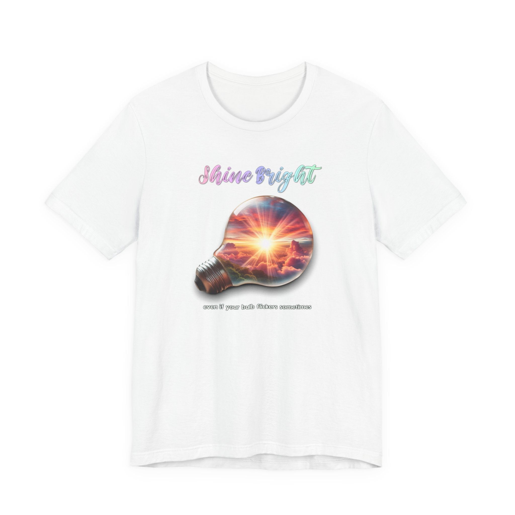 Shine Bright Lightbulb Graphic Tee — Inspirational Sunrise Design