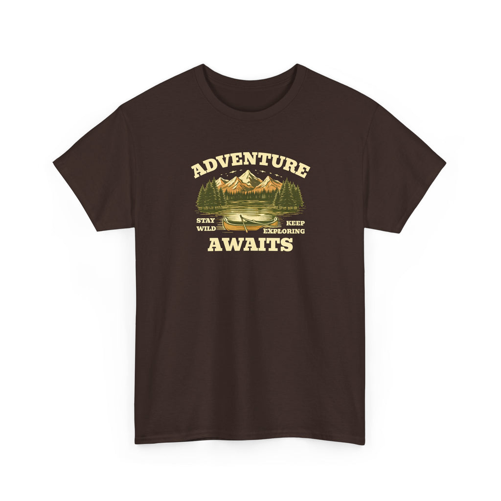 Adventure Awaits T-Shirt — Vintage Mountain Canoe Graphic Tee