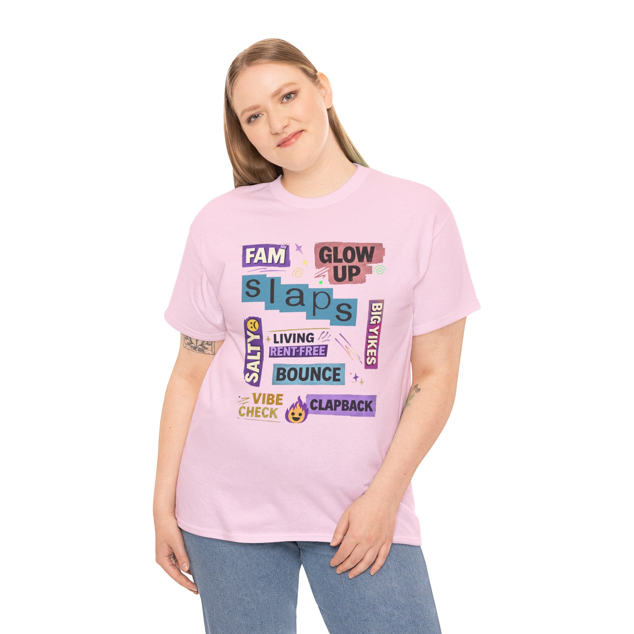 Gen Z Graphic Tee — Trendy Sticker-Style Words Design