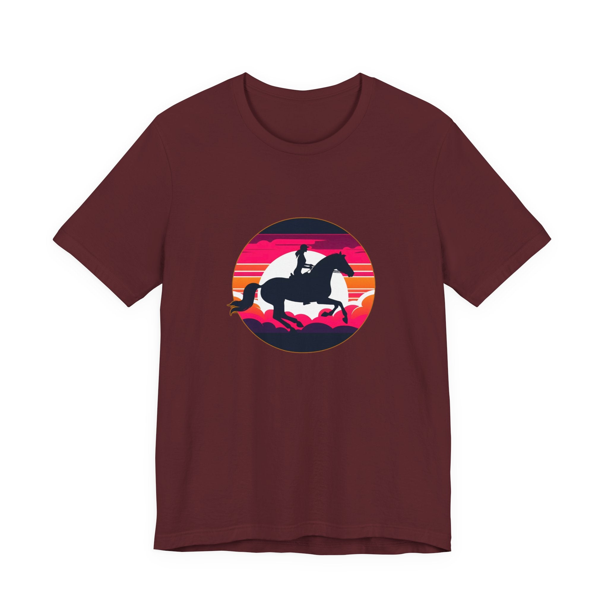 Woman Horse Riding Retro Sunset Tee