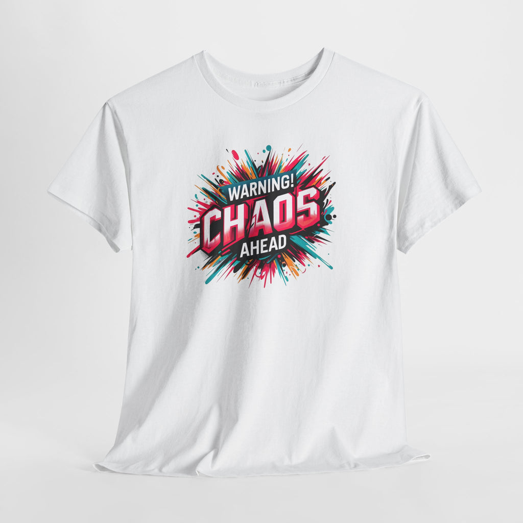 Chaos Ahead Graphic Tee — Warning! Colorful Explosion Design
