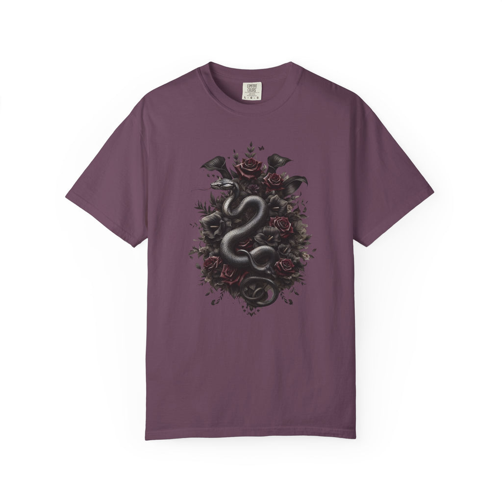 Snake Crest T-Shirt — Gothic Serpent Floral Graphic Tee