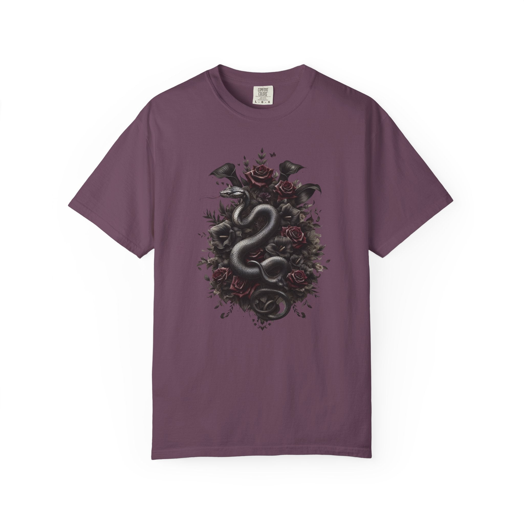 Snake Crest T-Shirt — Gothic Serpent Floral Graphic Tee