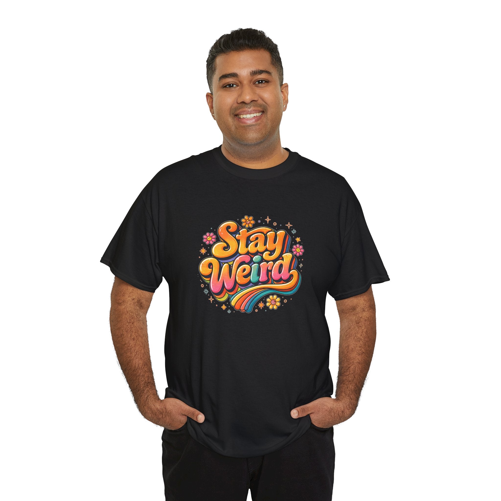 Stay Weird T-Shirt — Retro Rainbow Graphic Tee