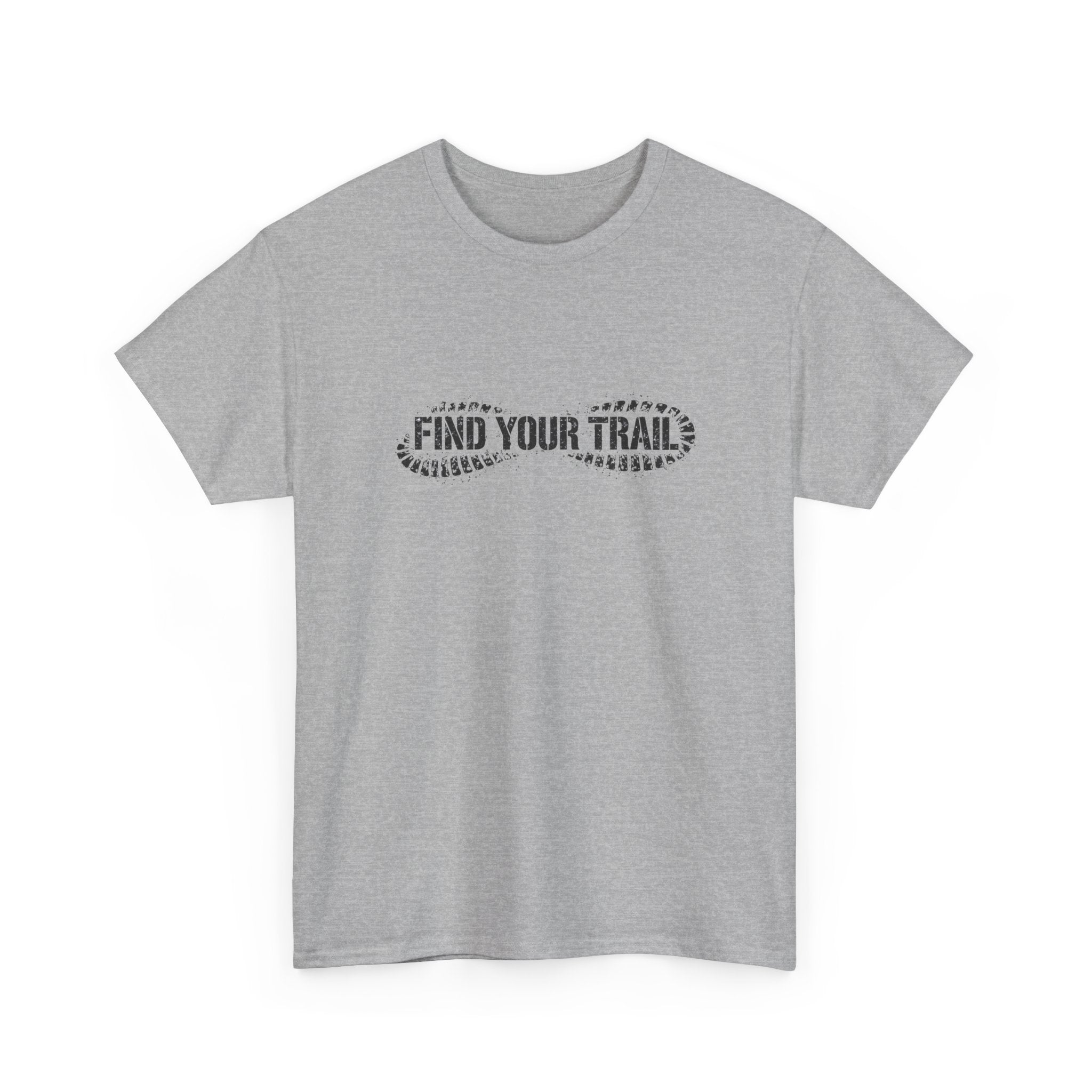 Find Your Trail T-Shirt — Hiking Adventure Tee with Bootprint Design