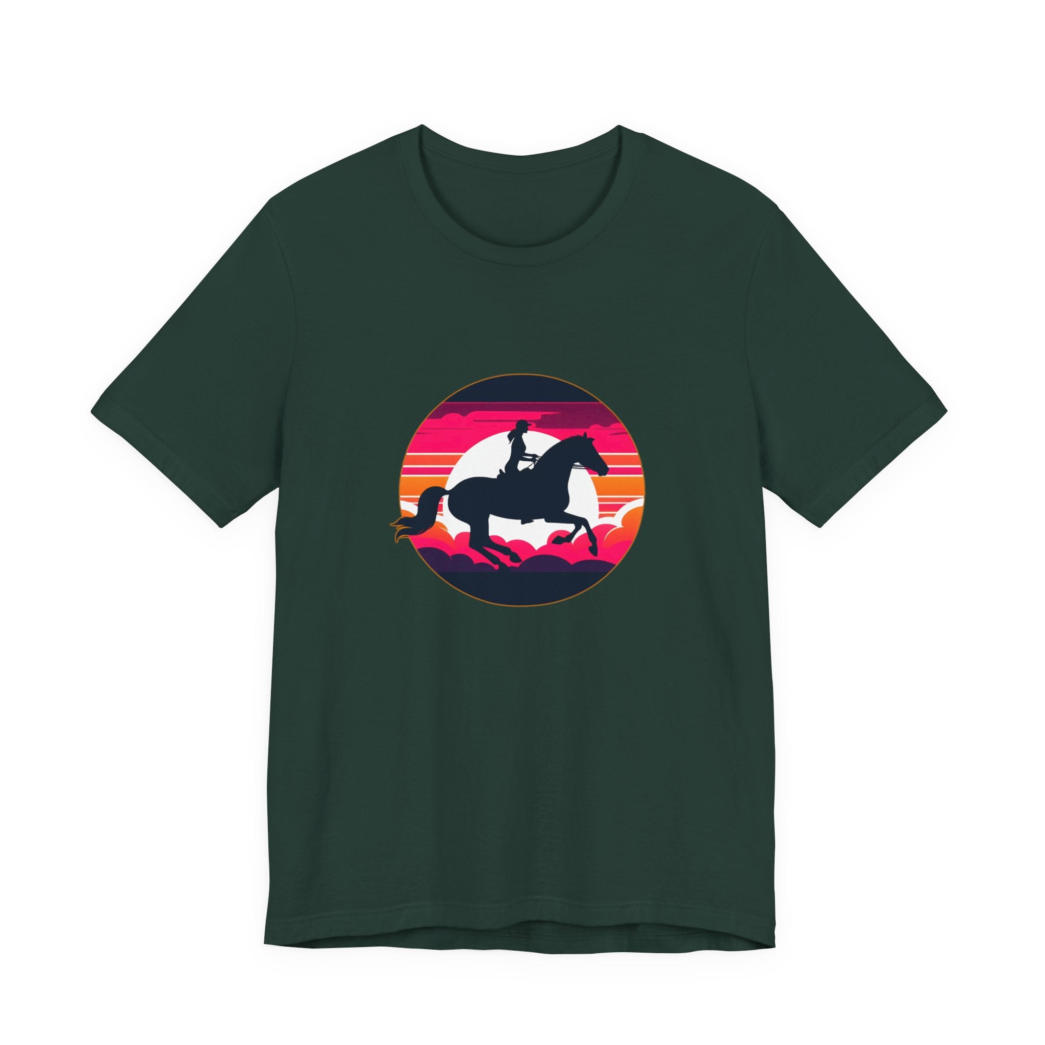 Woman Horse Riding Retro Sunset Tee