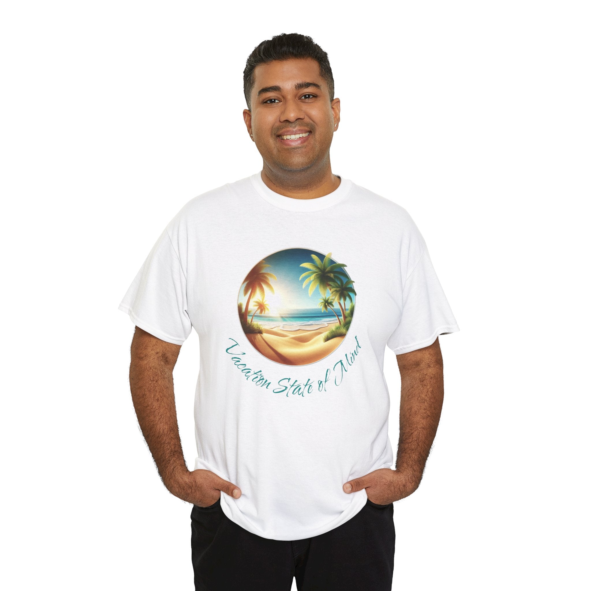 Beach Scene Tee — 'Vacation State of Mind' Tropical Palm Graphic T-Shirt
