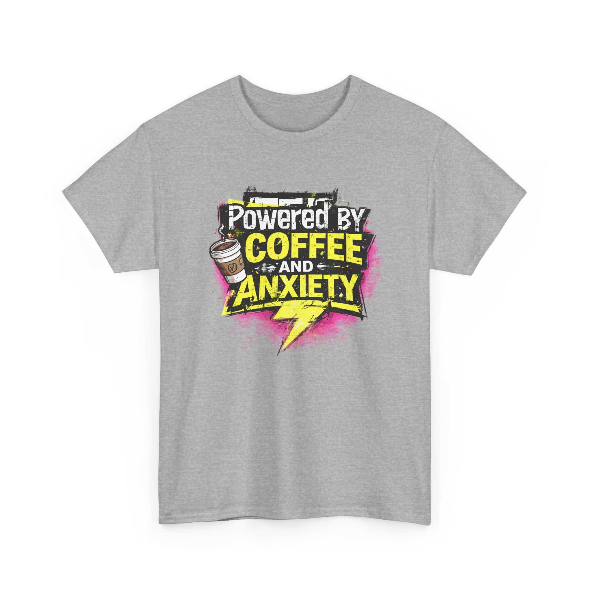 Funny Coffee & Anxiety T-Shirt — "Powered by Coffee and Anxiety" Graphic Tee