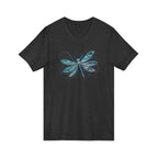 Dragonfly V-Neck Tee — Blue Glitter Floral Wing Graphic