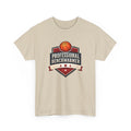 Beige t-shirt with basketball graphic and 'Professional Benchwarmer' text on a white background